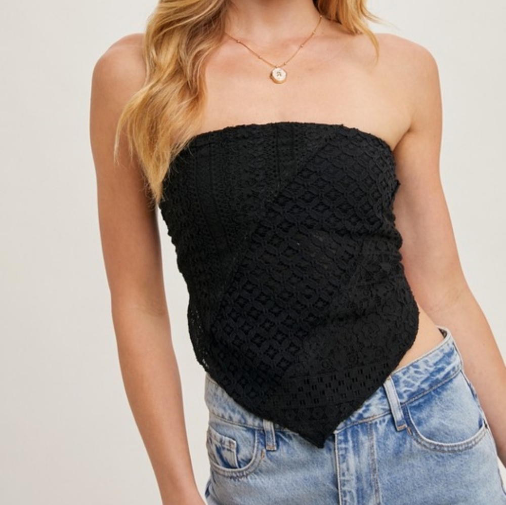 Lace Bandana Smocked Back Black Top